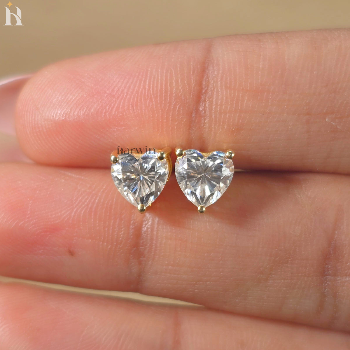 2TCW Heart Cut Moissanite Diamond Prong Setting Stud Earrings, Push  Back Solitaire Earrings