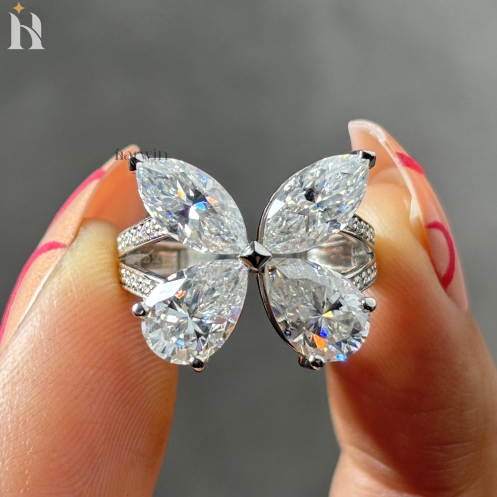 Marquise & Pear Cut Butterfly Diamond Diamond Ring, 14K White Gold