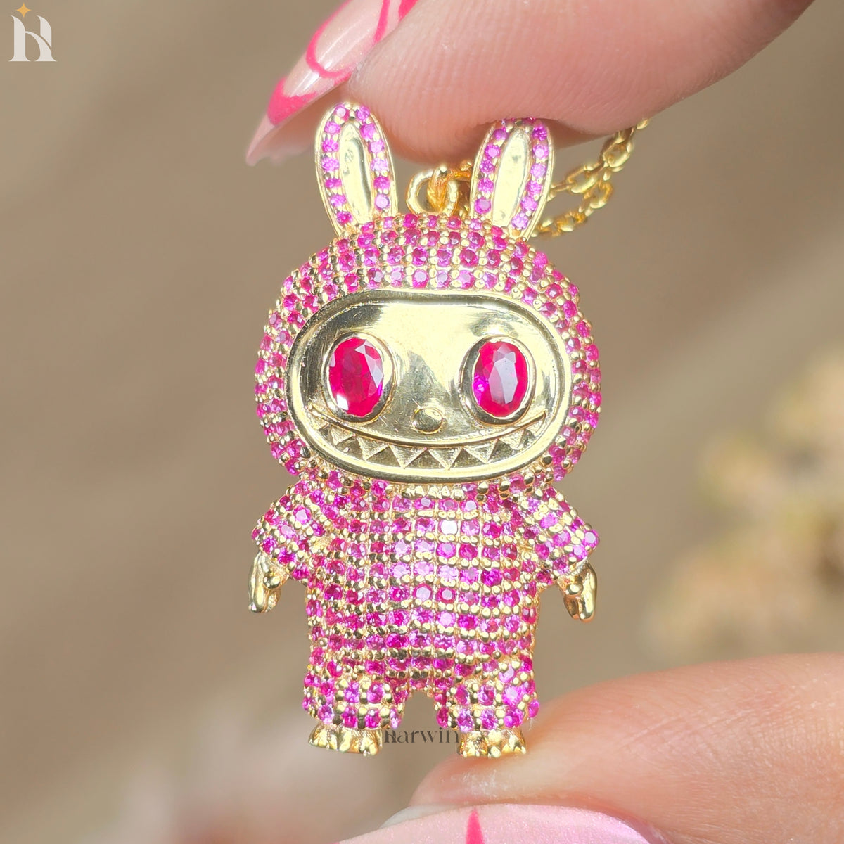 Pink CZ Diamond Teddy Bear Pendant | 925 Sterling Silver Bling Necklace