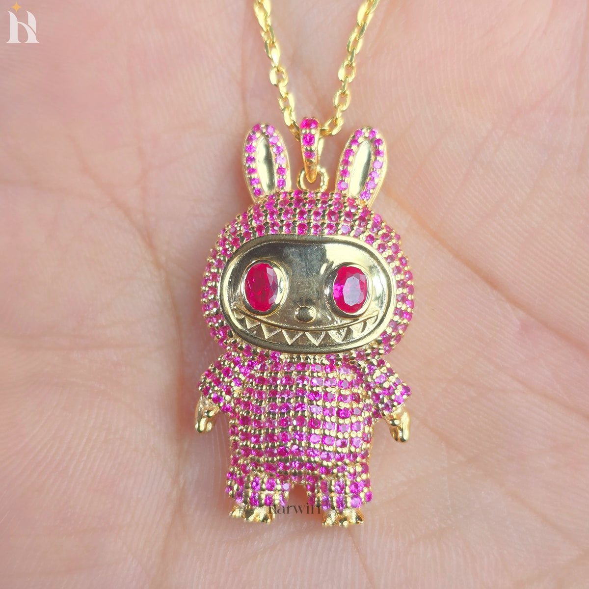 Pink CZ Diamond Teddy Bear Pendant | 925 Sterling Silver Bling Necklace