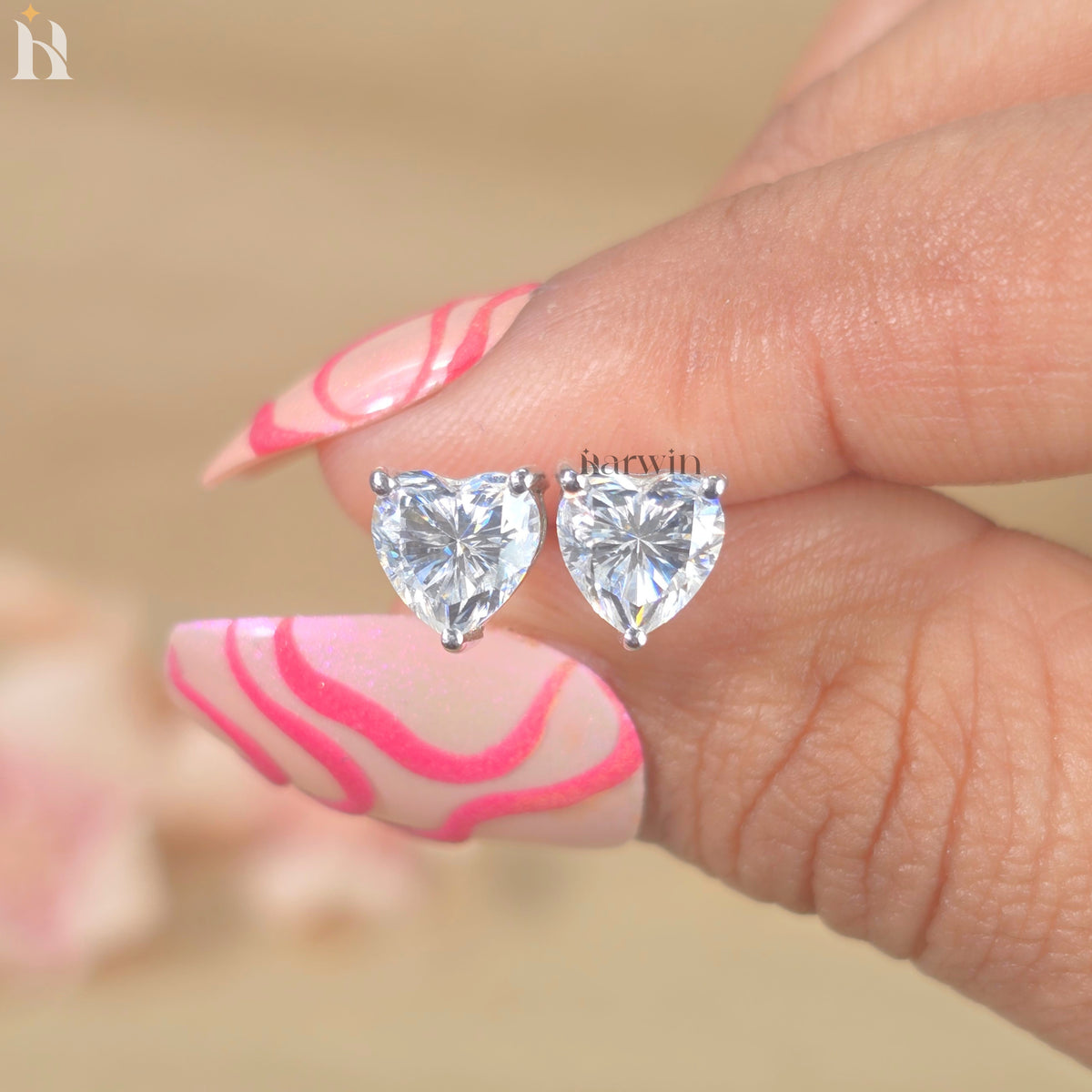 2TCW Heart Cut Moissanite Diamond Prong Setting Stud Earrings, Push  Back Solitaire Earrings
