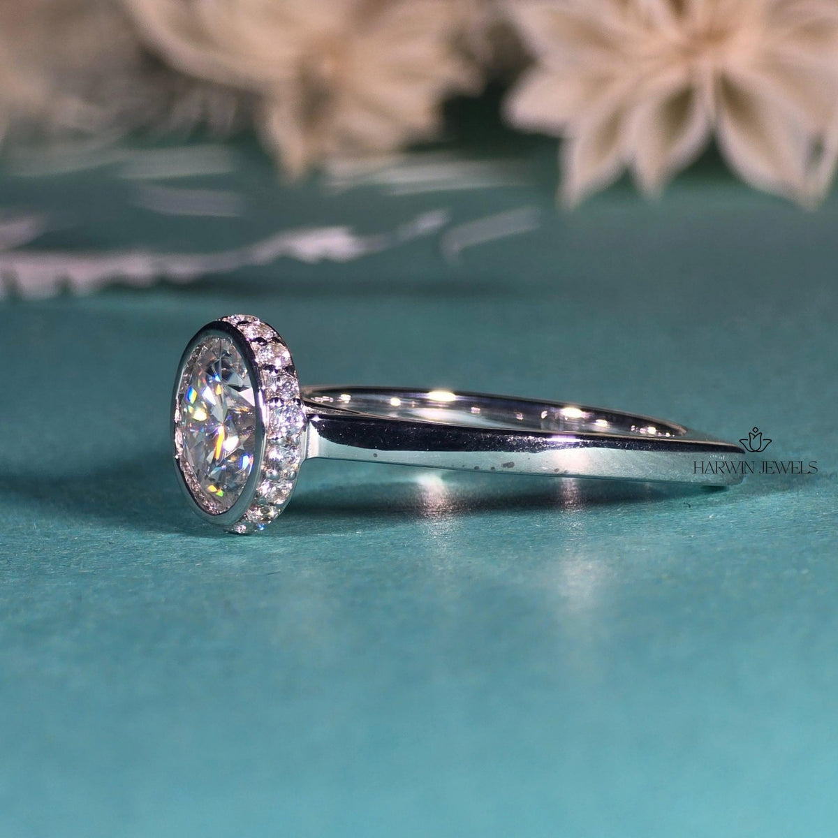 2CT Moissanite Solitaire Ring 14K Gold Hidden Halo Engagement Ring, Anniversary Gift for Women