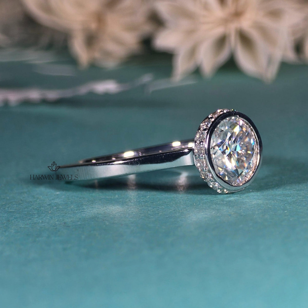 2CT Moissanite Solitaire Ring 14K Gold Hidden Halo Engagement Ring, Anniversary Gift for Women