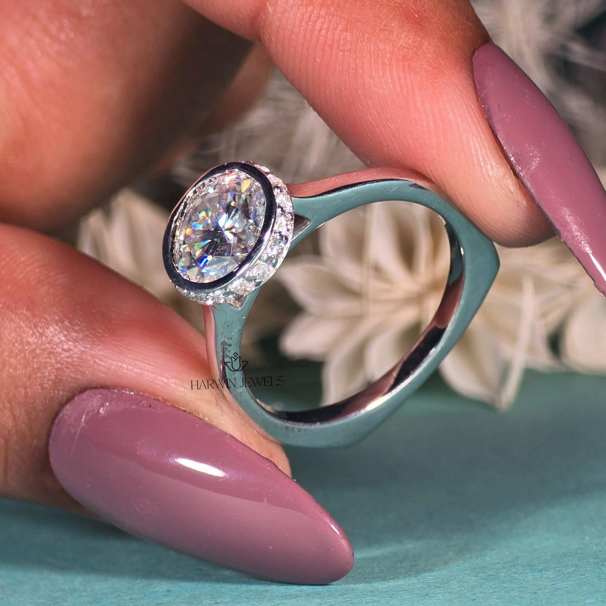 2CT Moissanite Solitaire Ring 14K Gold Hidden Halo Engagement Ring, Anniversary Gift for Women