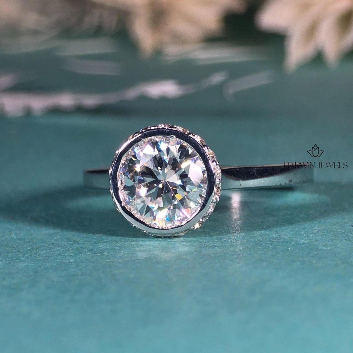 2CT Moissanite Solitaire Ring 14K Gold Hidden Halo Engagement Ring, Anniversary Gift for Women