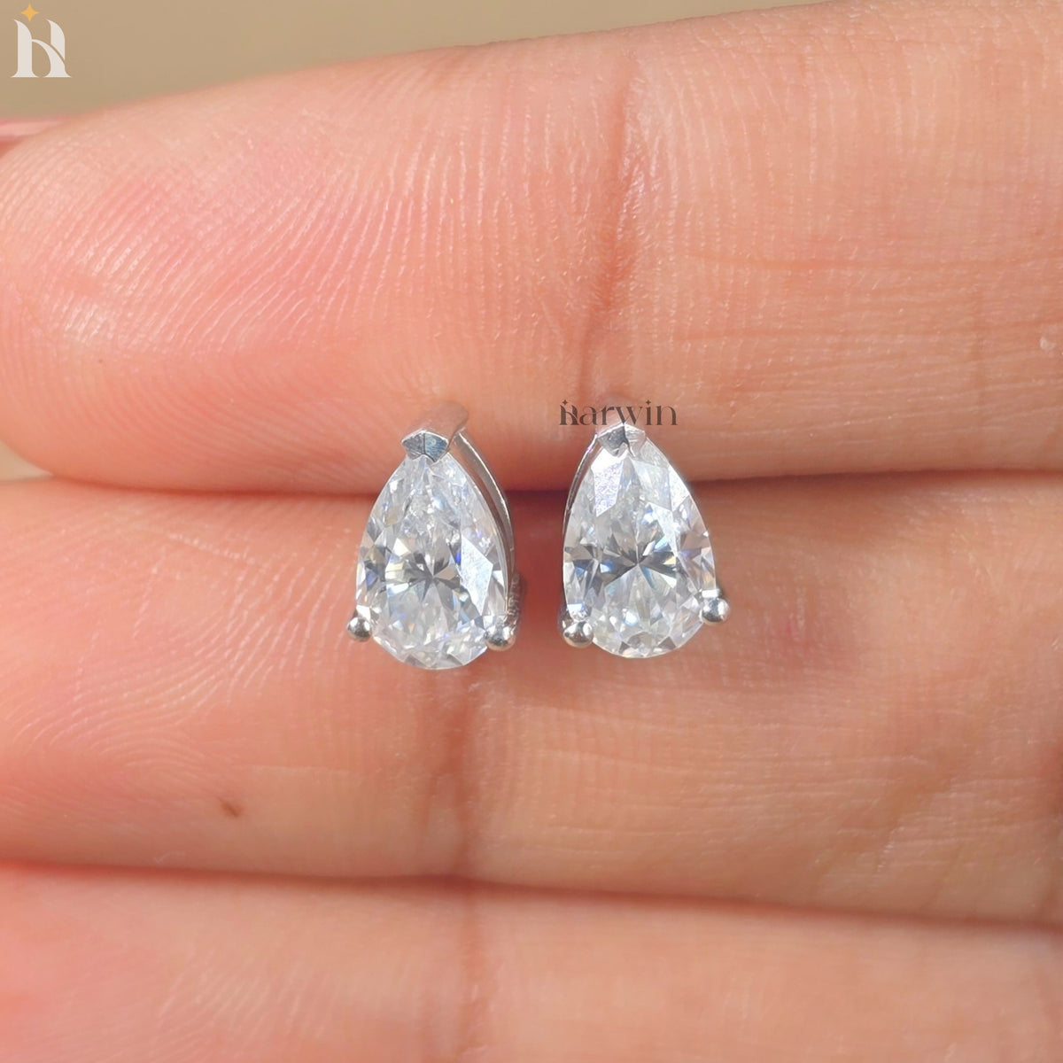 Pear Cut Moissanite Diamond Prong Setting Stud Earrings, Push Back Solitaire Earrings