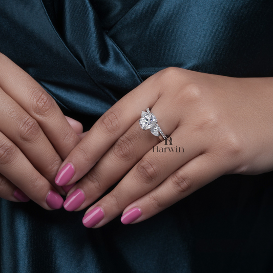 Cushion & Pear Three Stone Ring