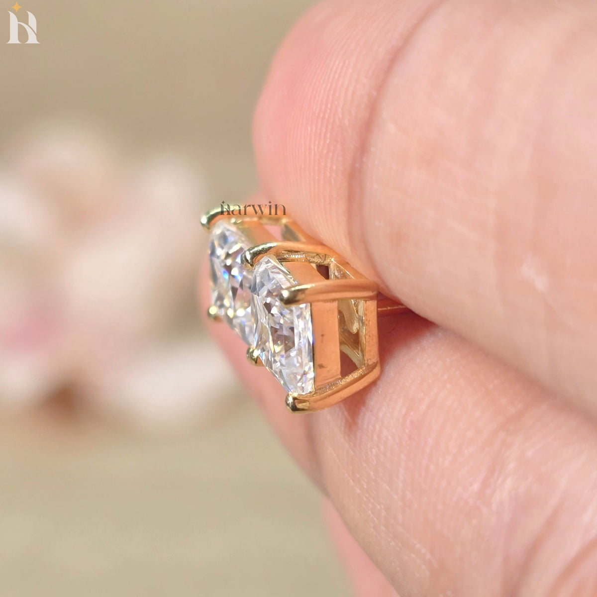 2TCW Princess Cut Moissanite Diamond Prong Setting Stud Earrings, Push Back Solitaire Earrings