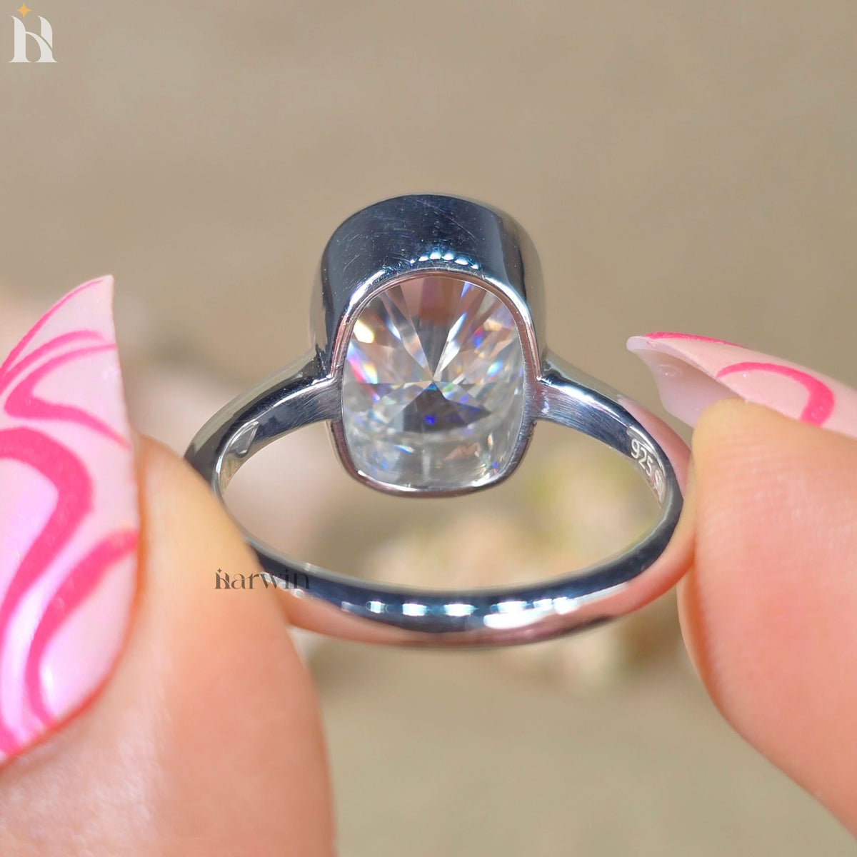 5CT Elongated Cushion Cut Moissanite Proposal Ring, 10K Solid White Gold Bezel Set Ring