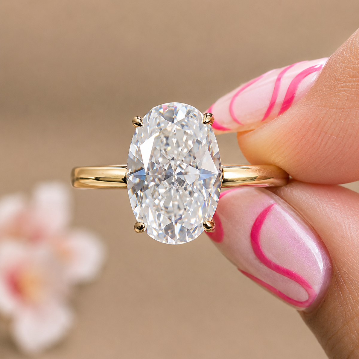 3.5CT Oval Diamond Engagement Ring, Hidden Halo Yellow Gold Ring