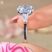 3 CT Oval Cut Moissanite Ring, Tapered Baguette Three Stone White Gold Ring