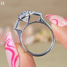 3 CT Oval Cut Moissanite Ring, Tapered Baguette Three Stone White Gold Ring