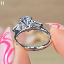 3 CT Oval Cut Moissanite Ring, Tapered Baguette Three Stone White Gold Ring