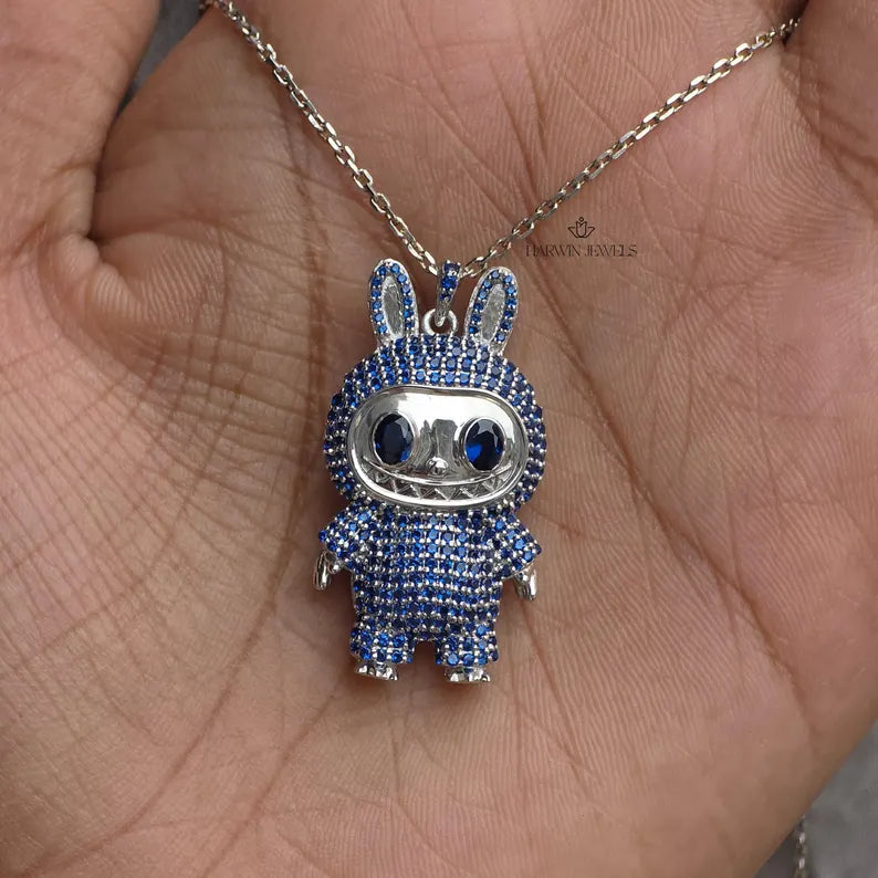 Colorful Blue Cubic Zirconia Labubu Chain