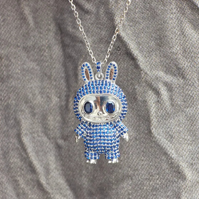 Colorful Blue Cubic Zirconia Labubu Chain