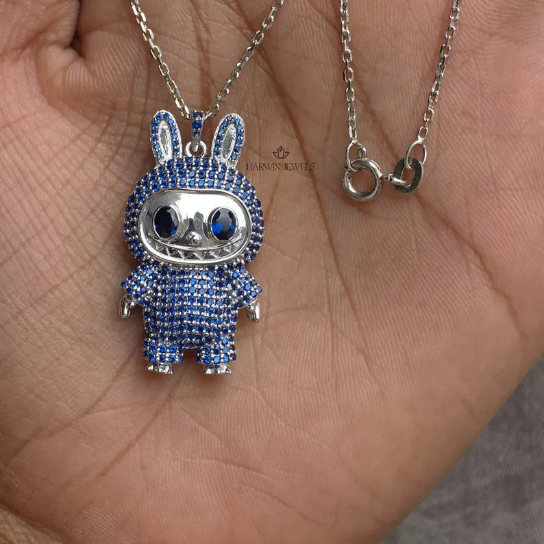 Colorful Blue Cubic Zirconia Labubu Chain
