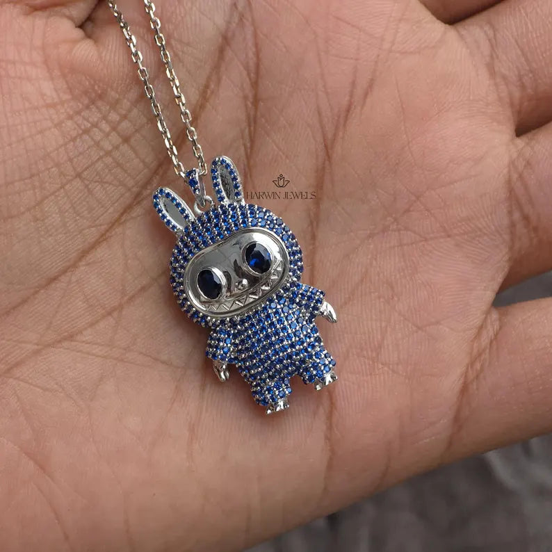 Colorful Blue Cubic Zirconia Labubu Chain