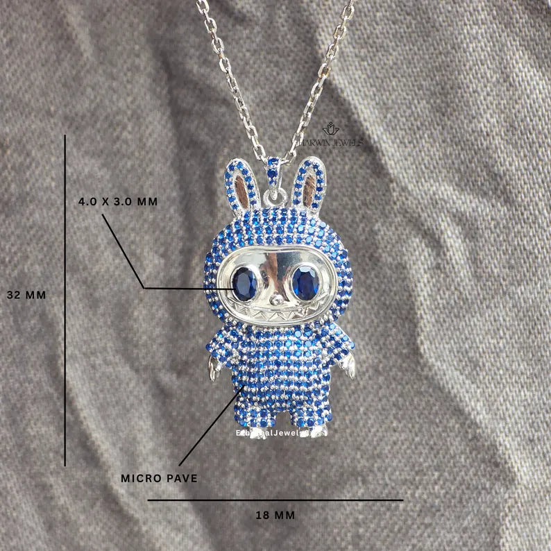 Colorful Blue Cubic Zirconia Labubu Chain