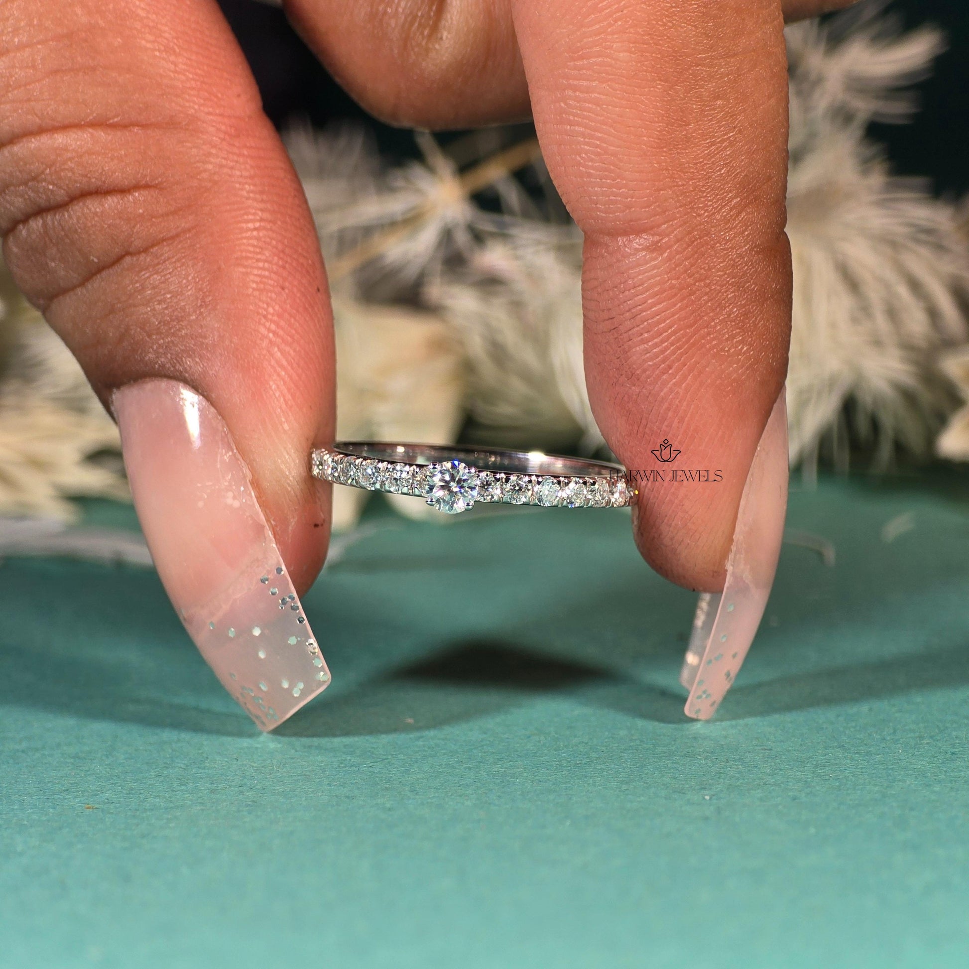 Round Lab Grown Diamond Ring for Women, 0.20CT to 0.60 CT Lab Created Diamond, Pave Engagement Ring, Wedding Ring, Best Proposal Ring