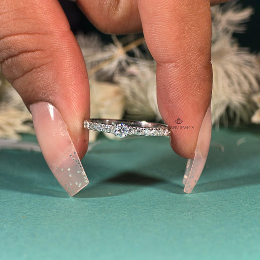 Round Lab Grown Diamond Ring for Women, 0.20CT to 0.60 CT Lab Created Diamond, Pave Engagement Ring, Wedding Ring, Best Proposal Ring