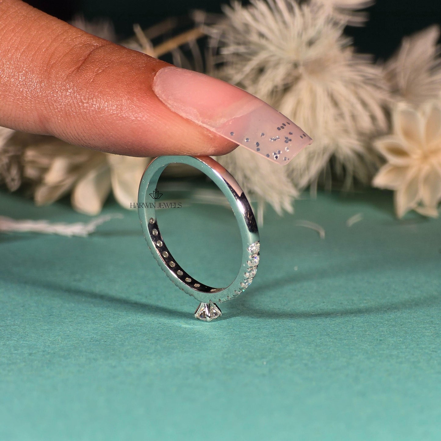 Round Lab Grown Diamond Ring for Women, 0.20CT to 0.60 CT Lab Created Diamond, Pave Engagement Ring, Wedding Ring, Best Proposal Ring