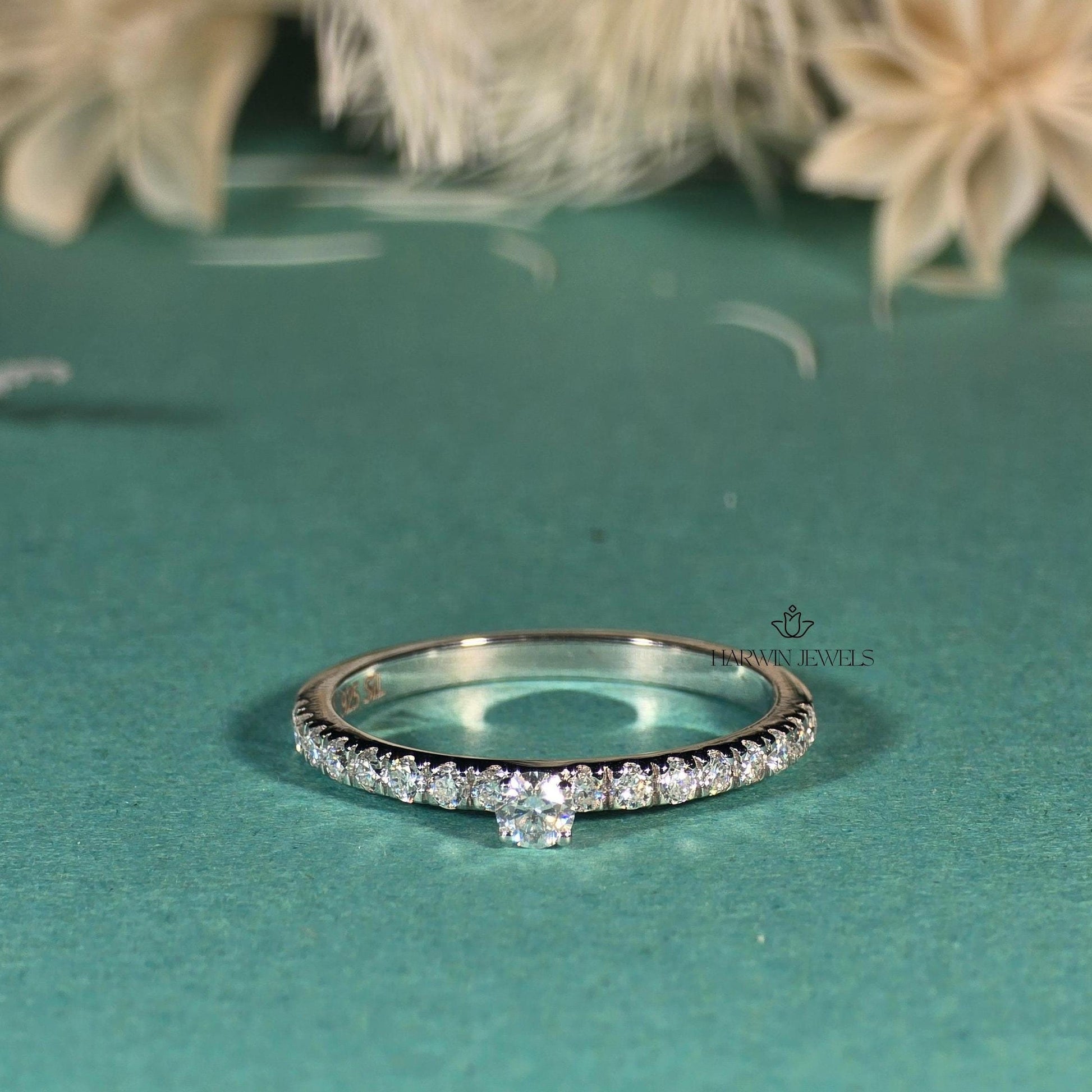 Round Lab Grown Diamond Ring for Women, 0.20CT to 0.60 CT Lab Created Diamond, Pave Engagement Ring, Wedding Ring, Best Proposal Ring