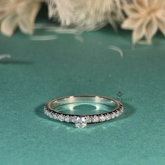 Round Lab Grown Diamond Ring for Women, 0.20CT to 0.60 CT Lab Created Diamond, Pave Engagement Ring, Wedding Ring, Best Proposal Ring