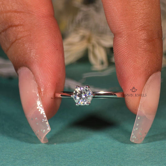 0.75CT to 1.25CT Round Cut Lab Grown Diamond Engagement Ring Round Cut Wedding Ring 6 Prong Set Ring Love Proposal Ring Gift For Women's