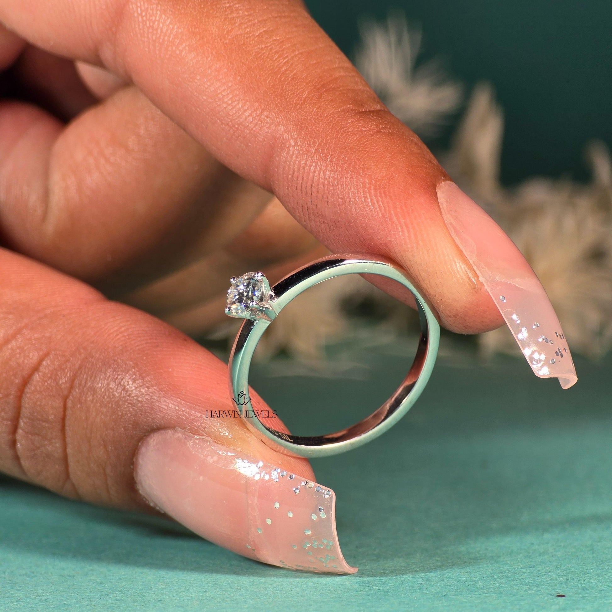 0.25CT to 0.75 CT Round Cut Lab Grown Diamond Engagement Ring, Solid 14k White Gold Ring, 4-Prong Accents Solitaire Gold Ring For Woman