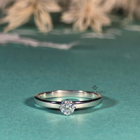 0.25CT to 0.75 CT Round Cut Lab Grown Diamond Engagement Ring, Solid 14k White Gold Ring, 4-Prong Accents Solitaire Gold Ring For Woman