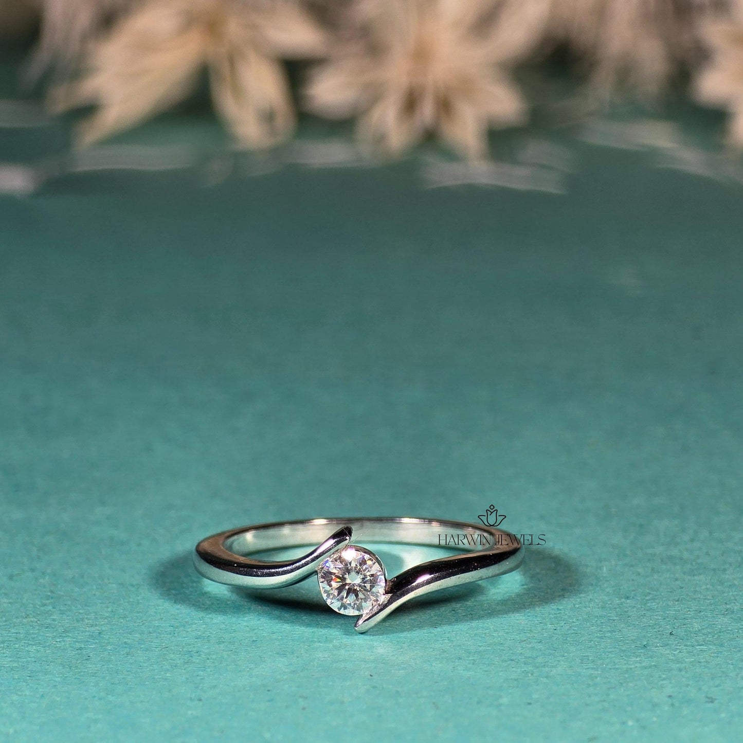 Bypass Shank Tension Set diamond Wedding Ring,0.40CT to 1.20CT Round Cut Colorless Lab Grown Diamond Wedding Ring,14K White Gold Unique Ring