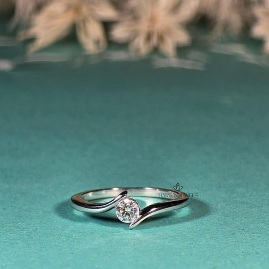 Bypass Shank Tension Set diamond Wedding Ring,0.40CT to 1.20CT Round Cut Colorless Lab Grown Diamond Wedding Ring,14K White Gold Unique Ring