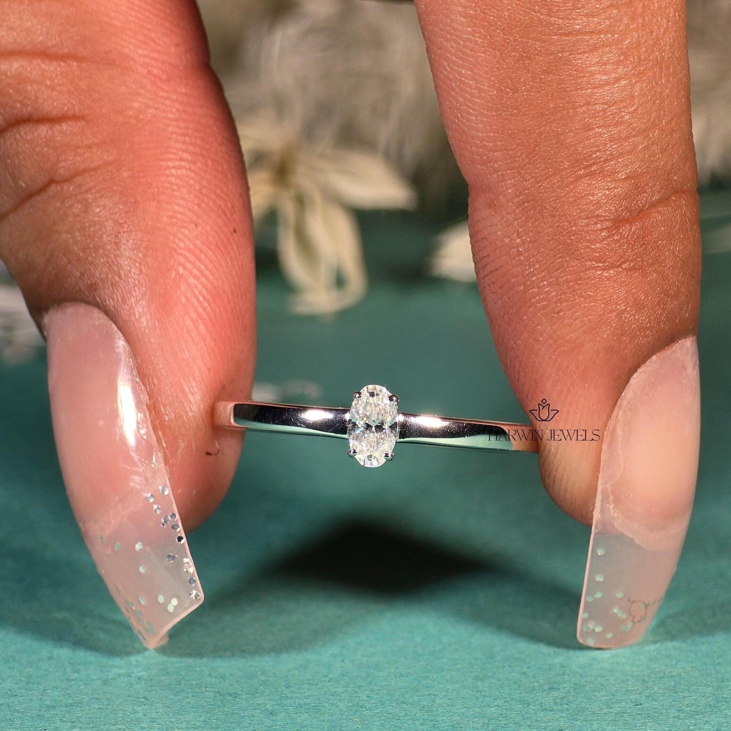 Oval Cut Lab Diamond Engagement Ring, Solid 14k White Gold Solitaire Ring, Proposal Ring,0.30CT to 0.75 CT Anniversary Rings, Proposal Ring