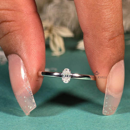 Oval Cut Lab Diamond Engagement Ring, Solid 14k White Gold Solitaire Ring, Proposal Ring,0.30CT to 0.75 CT Anniversary Rings, Proposal Ring