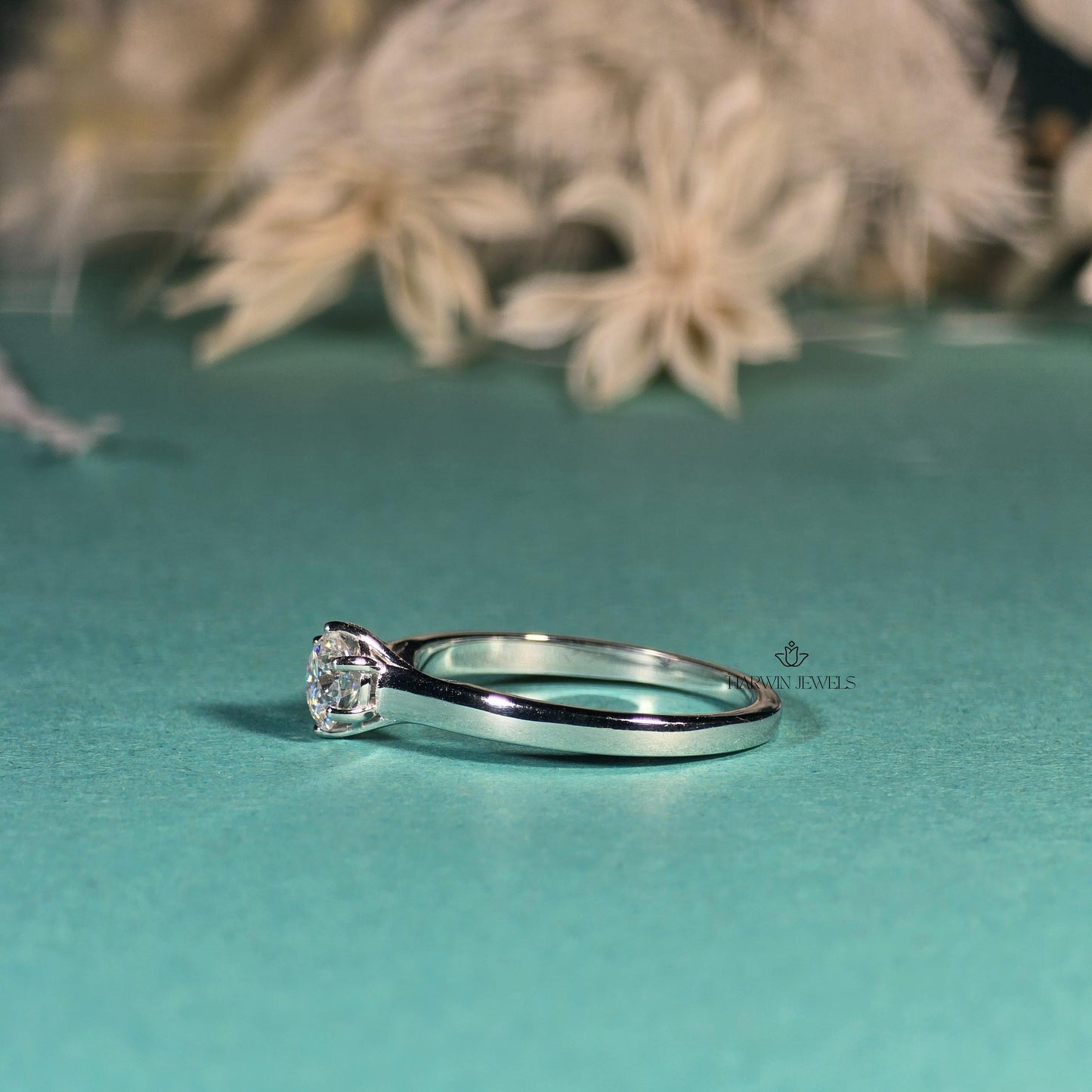 Round Brilliant Cut Lab Grown Diamond Solitaire Engagement Ring, 6 Prongs 14k White Gold , 0.75CT to 1.25CT Lab Diamond Anniversary Ring