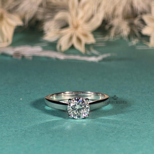 1.0 CT to 1.75 CT Round Lab Diamond Solitaire Ring / Lab Diamond wedding Ring/ White Gold Created Diamond Ring For Women /4 Prongs Ring