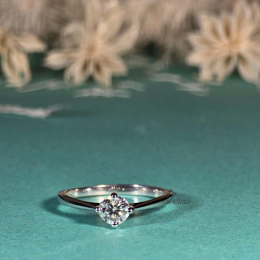 Solitaire Ring Lab Grown Diamond Ring Round Cut Engagement Ring 0.30CT to 0.75 CT Wedding Ring for Bride Proposal Ring Birthday Gift Ring