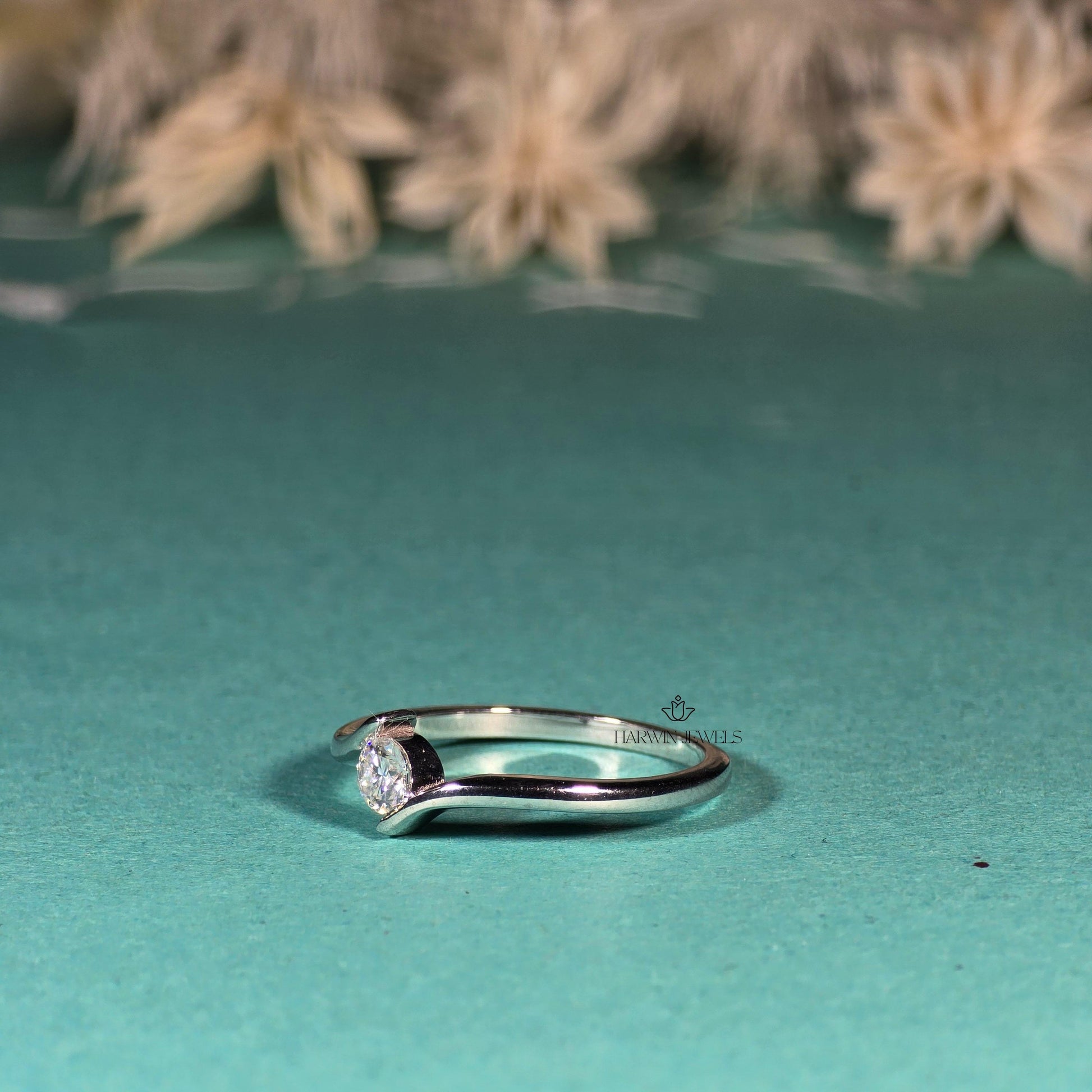 Bypass Shank Tension Set diamond Wedding Ring,0.40CT to 1.20CT Round Cut Colorless Lab Grown Diamond Wedding Ring,14K White Gold Unique Ring