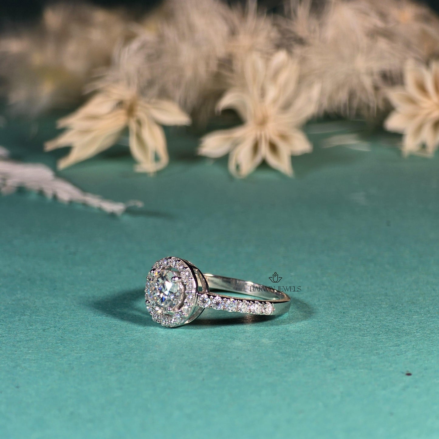 Round Brilliant Cut Lab Grown Diamond Ring, Halo Engagement Ring, 0.75CT to 1.25CT Anniversary Ring, Pave Wedding Ring, 14k White Gold