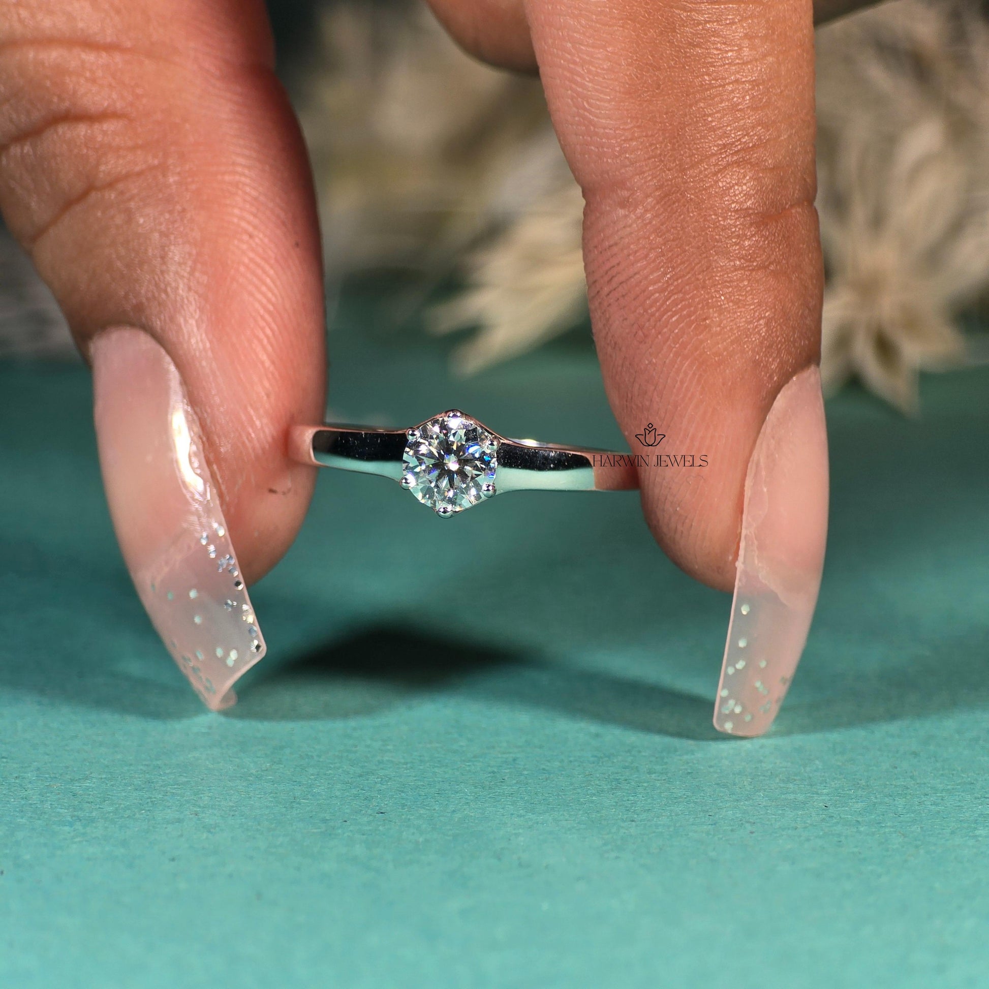 Round Brilliant Cut Lab Grown Diamond Solitaire Engagement Ring, 6 Prongs 14k White Gold , 0.75CT to 1.25CT Lab Diamond Anniversary Ring