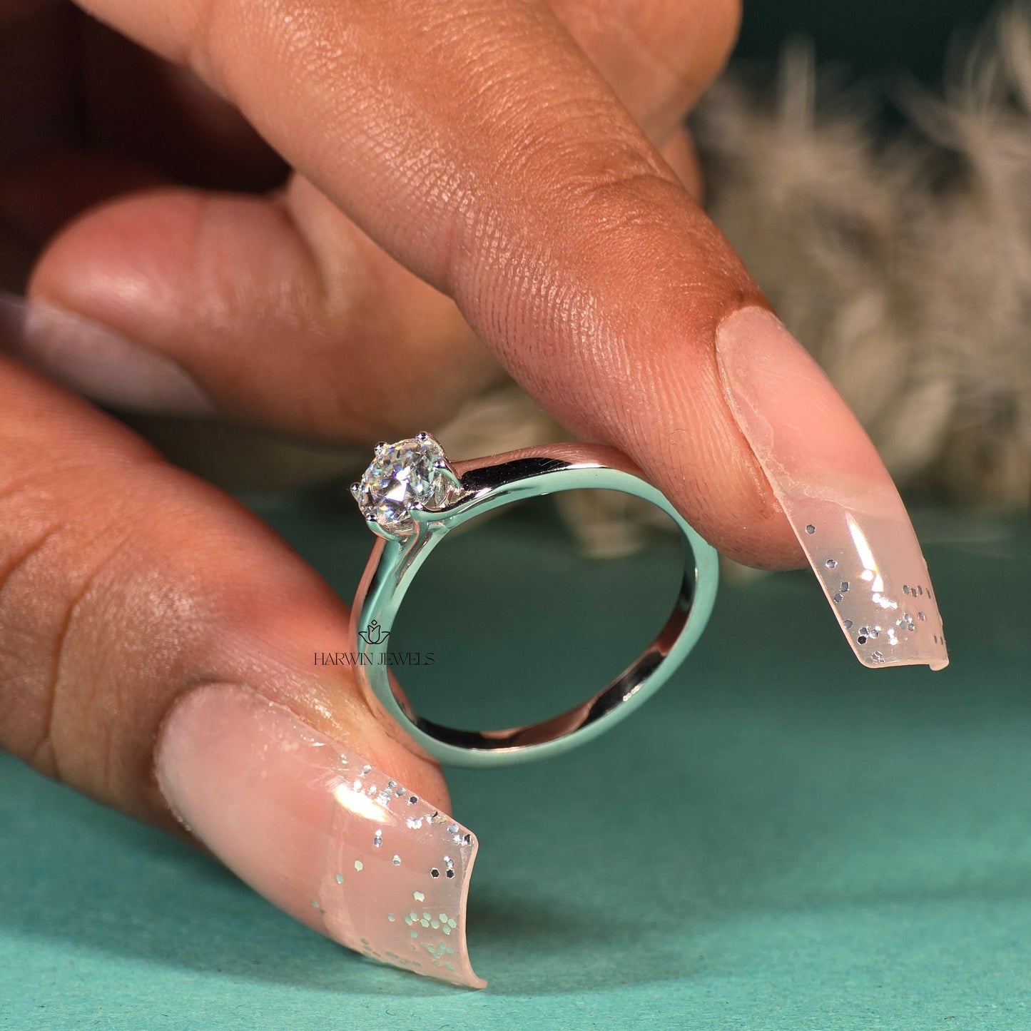 Round Brilliant Cut Lab Grown Diamond Solitaire Engagement Ring, 6 Prongs 14k White Gold , 0.75CT to 1.25CT Lab Diamond Anniversary Ring