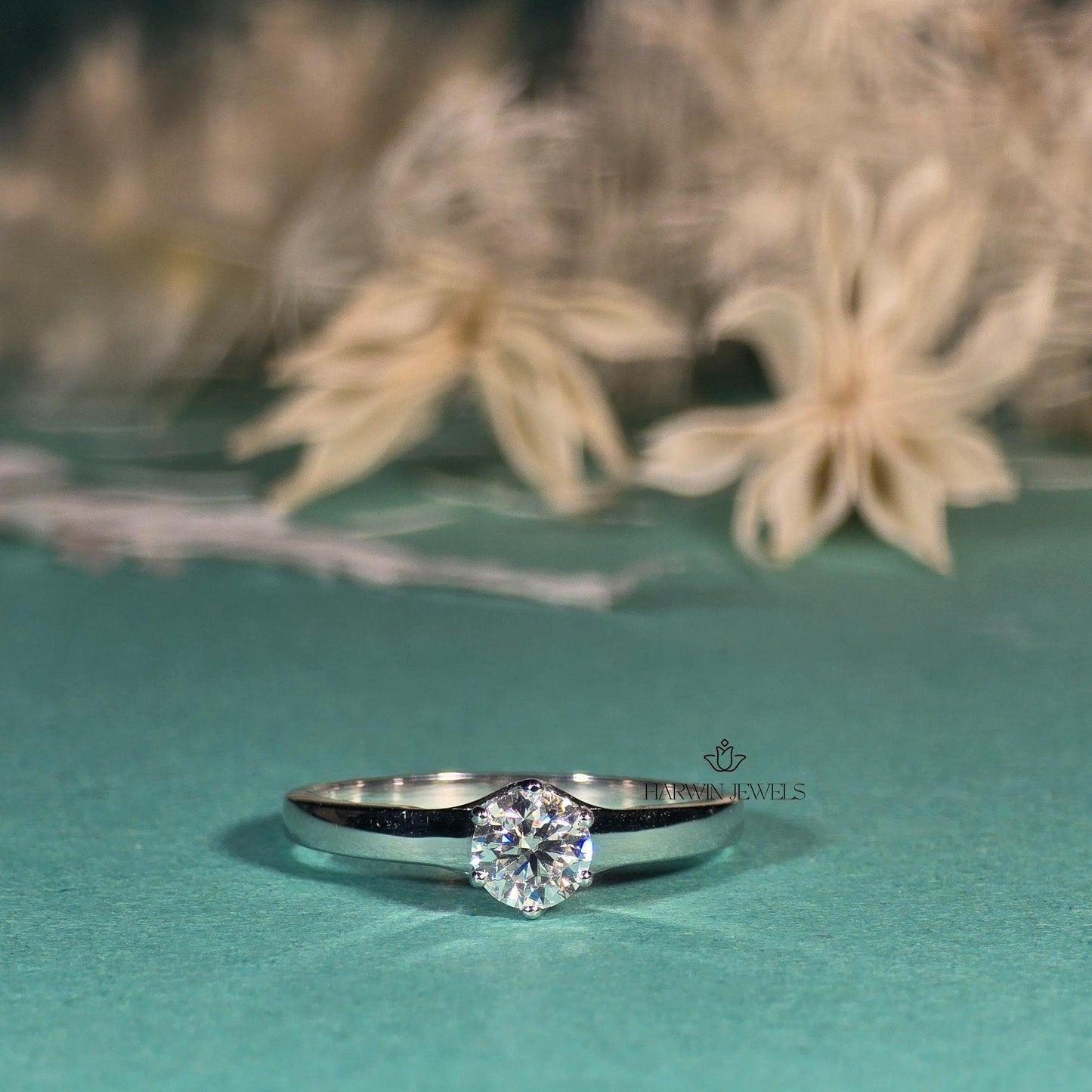 Round Brilliant Cut Lab Grown Diamond Solitaire Engagement Ring, 6 Prongs 14k White Gold , 0.75CT to 1.25CT Lab Diamond Anniversary Ring