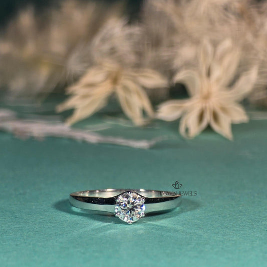 Round Brilliant Cut Lab Grown Diamond Solitaire Engagement Ring, 6 Prongs 14k White Gold , 0.75CT to 1.25CT Lab Diamond Anniversary Ring