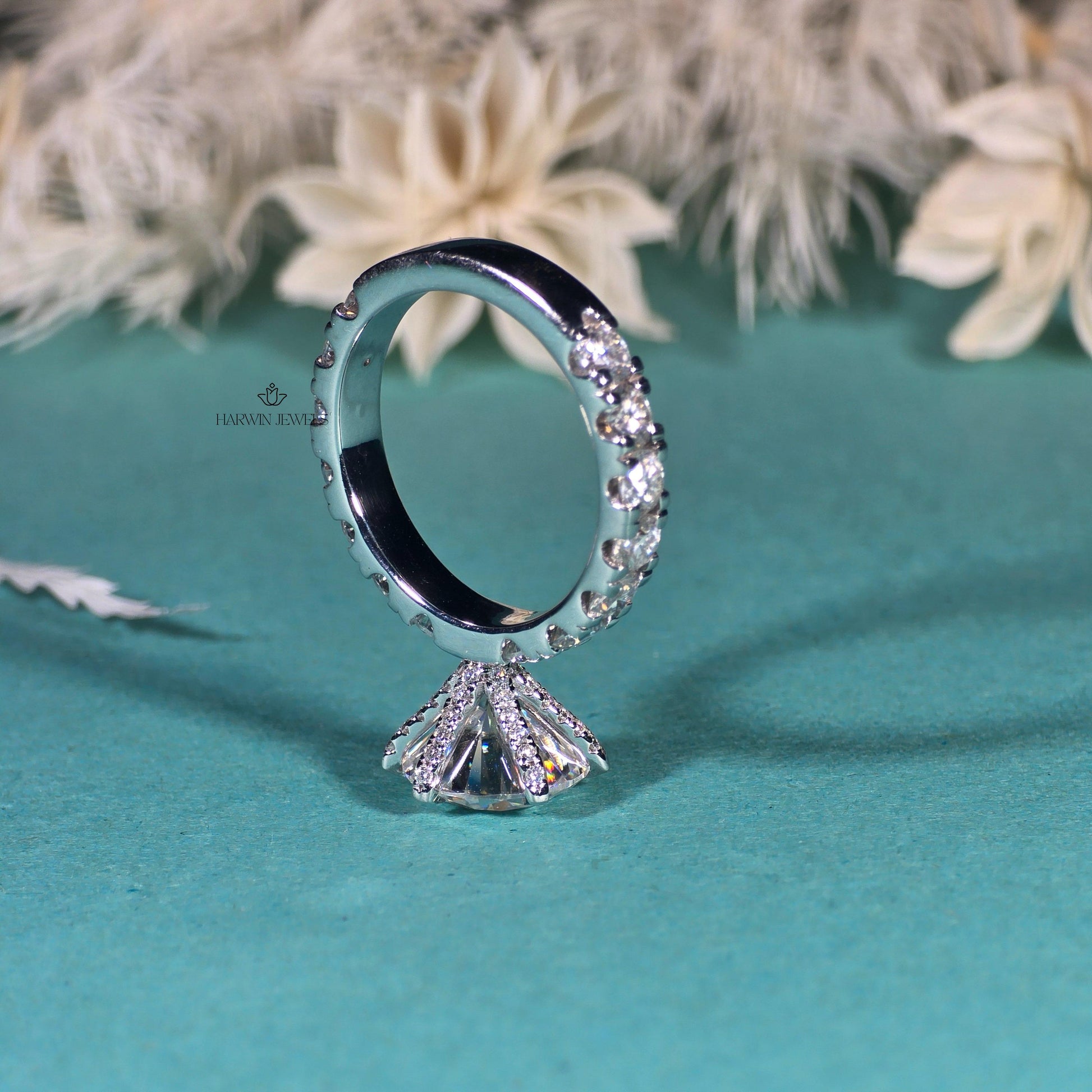 Round Cut Pave Set Engagement Ring,14k White Gold Proposal Ring,1.50 Carat Moissanite Ring,14kWhite Gold ,Hidden Halo,6 Prong Solitaire Ring