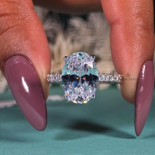 3.50CT Oval Moissanite Ring, Oval Cut Solitaire Wedding Ring, Hidden Halo Anniversary Ring, 14K White Gold Ring ,Bridal Ring, Ring for Women