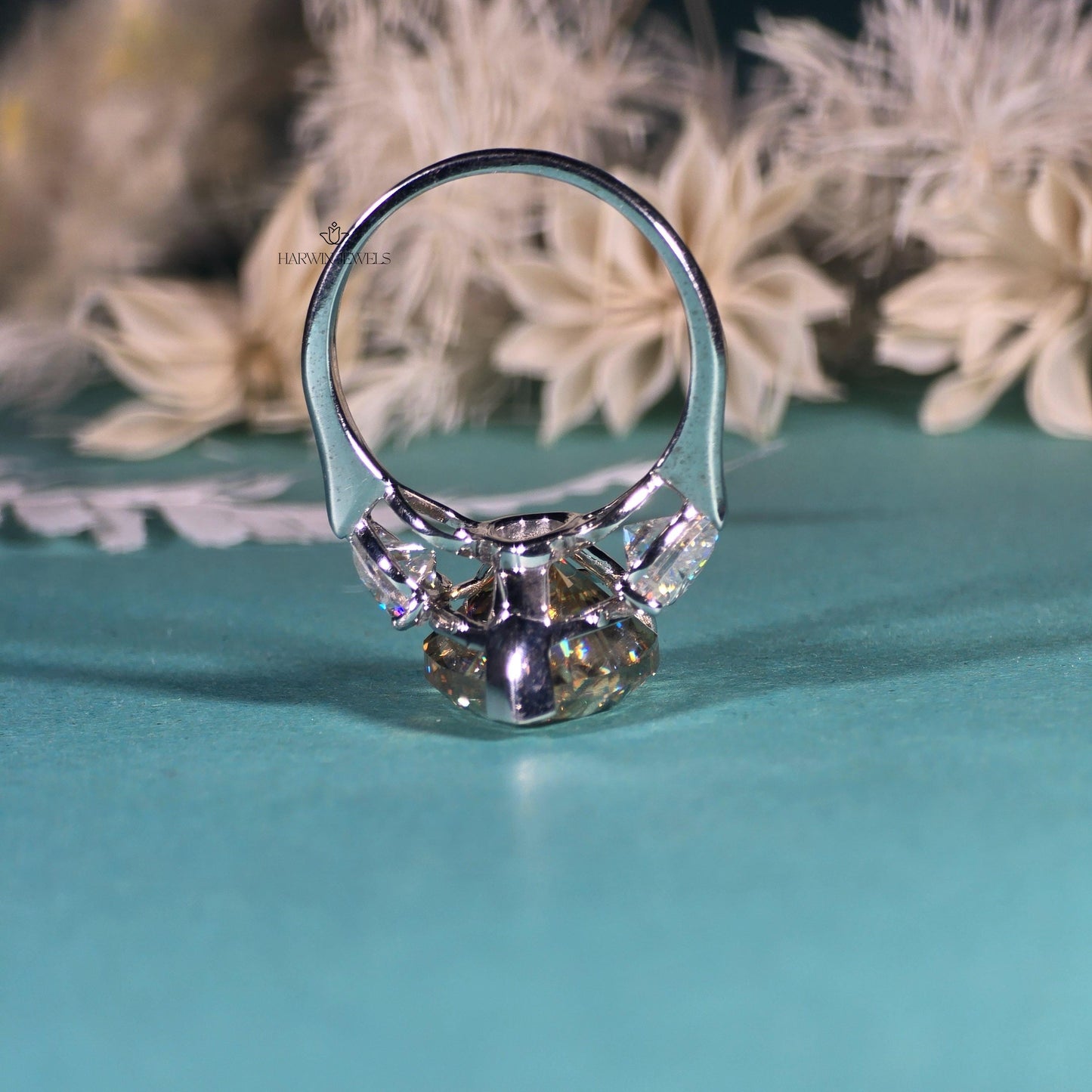 Three Stone 10.0 CT Yellow pear Moissanite Ring Engagement Ring with Wedding Gift, Ring For Women's, Tear Drop Ring/ Promise Gift for Her.