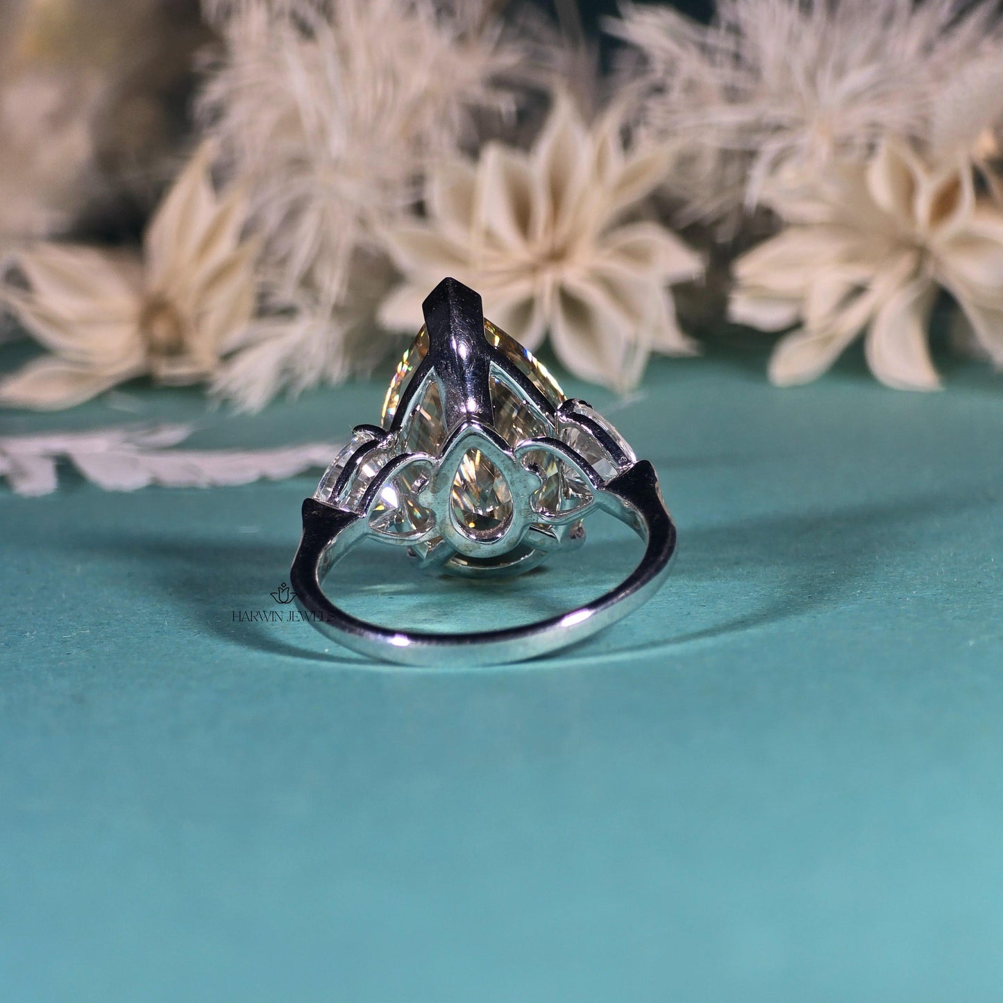 Three Stone 10.0 CT Yellow pear Moissanite Ring Engagement Ring with Wedding Gift, Ring For Women's, Tear Drop Ring/ Promise Gift for Her.