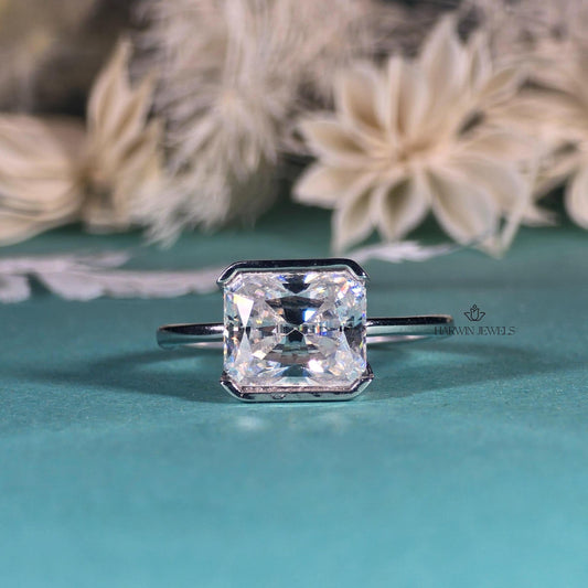 2 CT Radiant Cut Half Bezel Moissanite Wedding Ring 10K Solid White Gold Minimalist Bridal Anniversary Ring Solitaire Ring Gift For Her