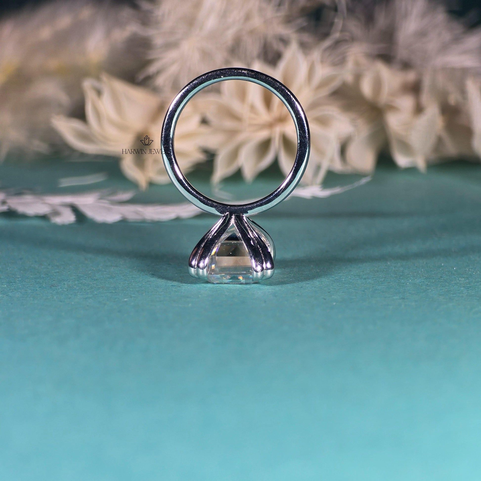 Engagement Ring for Her, 14K Solid White Gold Emerald Cut Moissanite Wedding Ring, Double Prongs Bridal Ring, Valentine's Day, Promise Ring