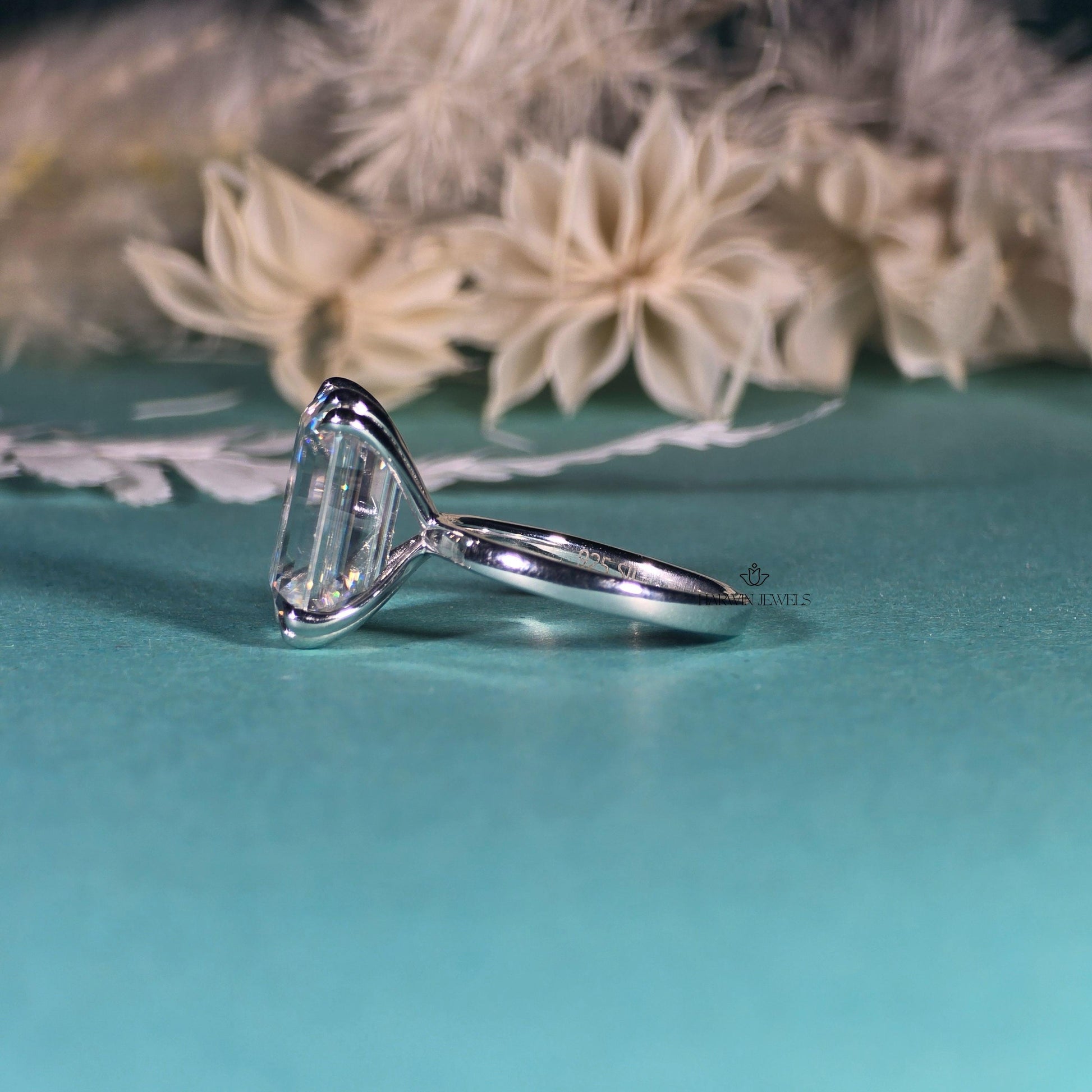 Engagement Ring for Her, 14K Solid White Gold Emerald Cut Moissanite Wedding Ring, Double Prongs Bridal Ring, Valentine's Day, Promise Ring